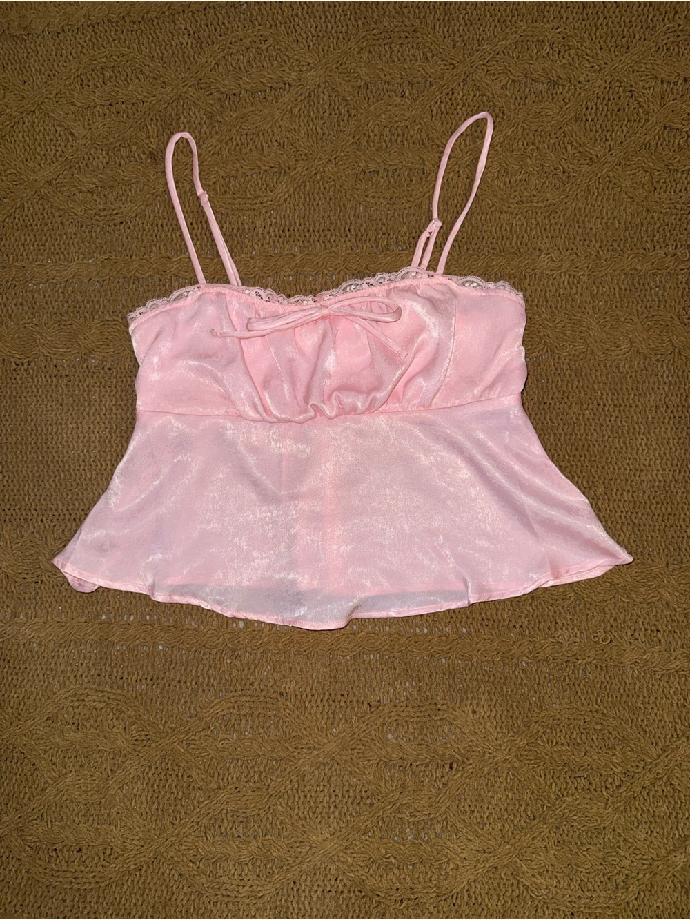 No Boundaries Light Pink Satin Lace-Trim Cami